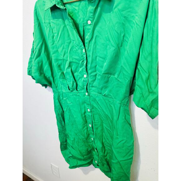 THAKOON Women's Green Collared Short Sleeve Tie Waist Mini Shirt Dress Size 8 - Picture 7 of 13
